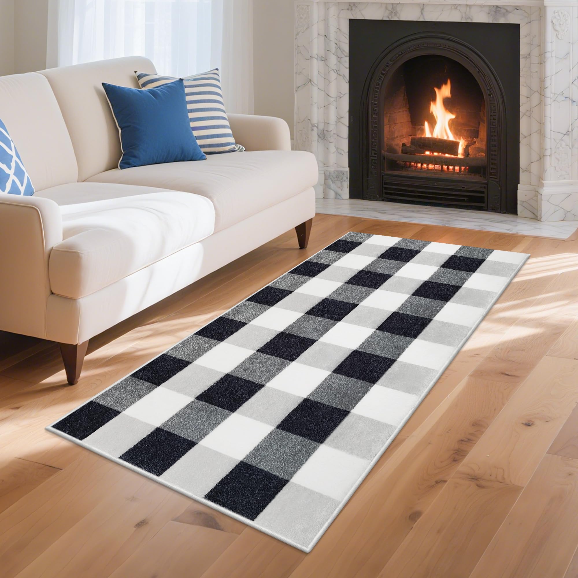 Photo 1 of 2x4 Black Runner,Black and White Low Pile Area Rug for Entryway Hallway,Non Slip Small Machine Washable Carpet for Bedroom Livingroom,NoShedding Black Rugs for Kitchen Bathroom Class Laundry Home