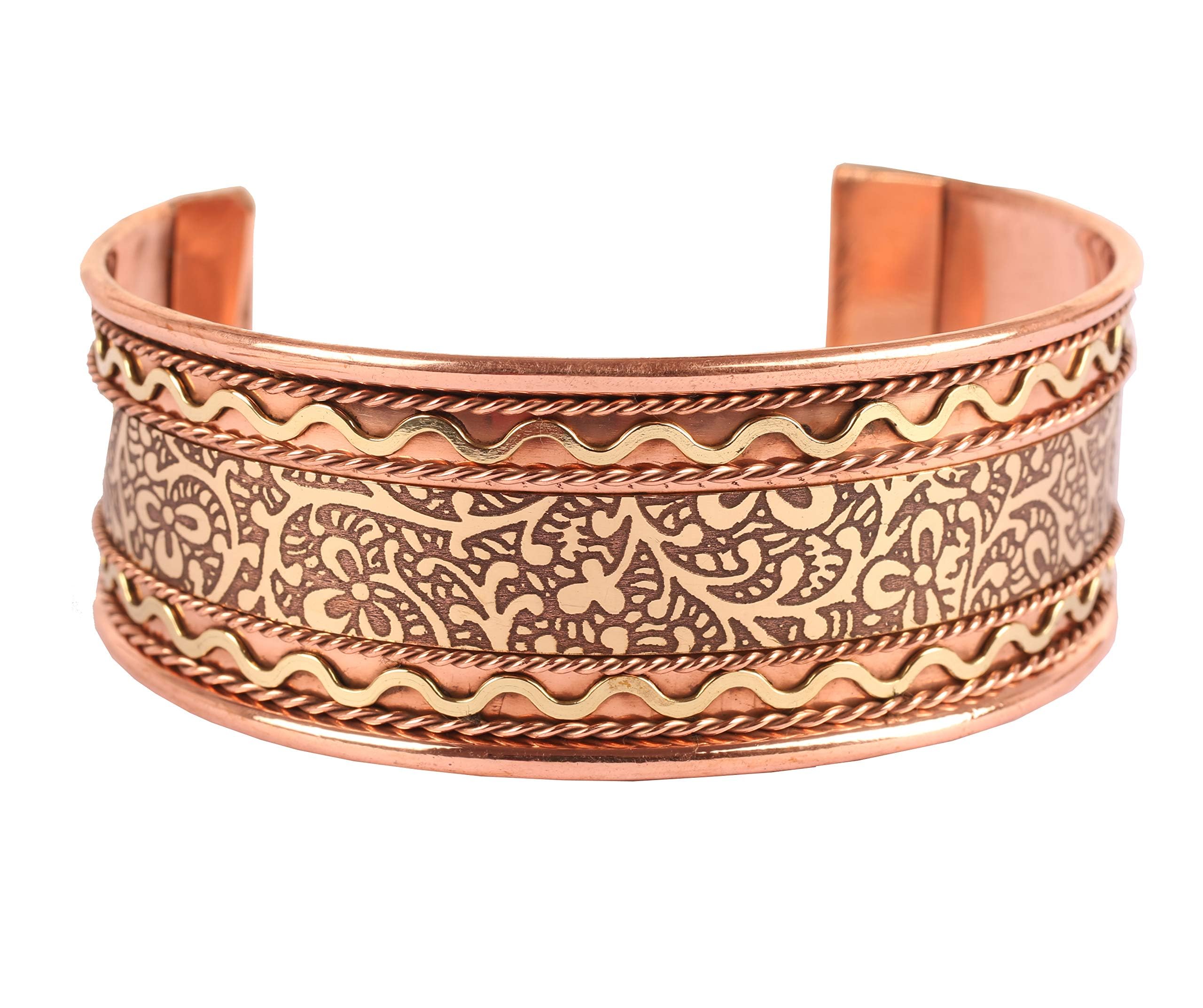 Touchstone handcrafted copper bracelet. Hand forged with solid and high gauge Tibetan style engraved cuff pure copper jewelry for women men. Beautiful embossed design