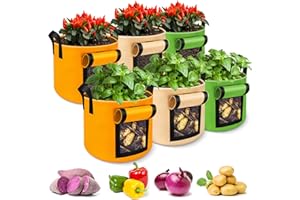 BOMIER 6 Pack 10 Gallon Grow Bags, 350g Heavy Duty Fabric Potato Growing Bags with Flap, Potatoes Grow Bags 10 Gal, Potato Bags for Growing Potatoes, Garden Bags to Grow Vegetables Tomato Plant Grow Bags