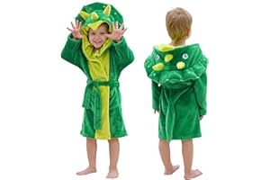 LOLANTA Boys' Girls' Hooded Flannel Bathrobes Kids Soft Sleepwear Animal Dressing Gown Festivals Birthday Gift