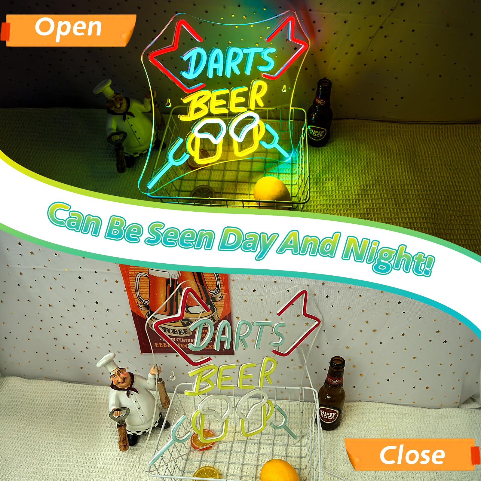 SIGNSHIP Dart Neon Schild Dimmbar Darts Bar Led Schild USB Schnittstelle Dart Neon Sign Darts Game Led Schild für Wand,Leuchtreklame für Spielzimmer Kneipe Heim Bar Club Männerhöhle Party Dekor 7
