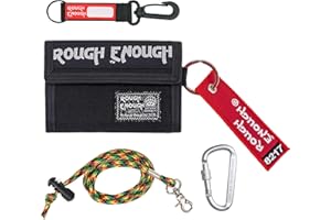 RE ROUGH ENOUGH Rough Enough Wallet for Kids Boys Teens Heavy Duty Fabric with Zipper Coin Pocket Neck Strap and Keychain Card Holder for Travel Daily Use Black