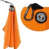 Magnetic Golf Towel with Clip, Microfiber Waffle Design - Industrial Strength Magnet for Strong Hold to Golf Bags, Carts & Clubs - Orange