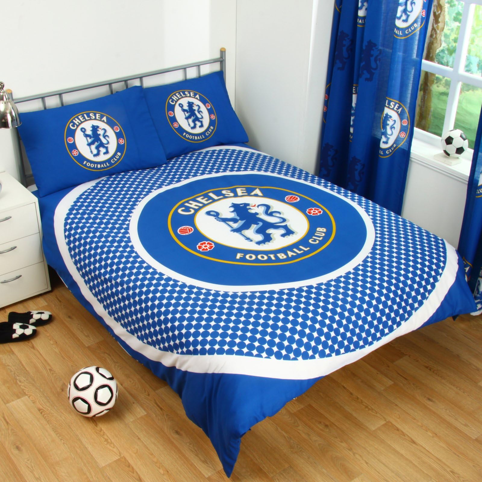OFFICIAL LICENSED FOOTBALL TEAM CHELSEA FC BULLSEYE PANEL SPOT DOUBLE DUVET SET QUILT COVER BEDDING DOUBLE DUVET AND 2 x PILLOWCASE (TBDD2) by The Blues