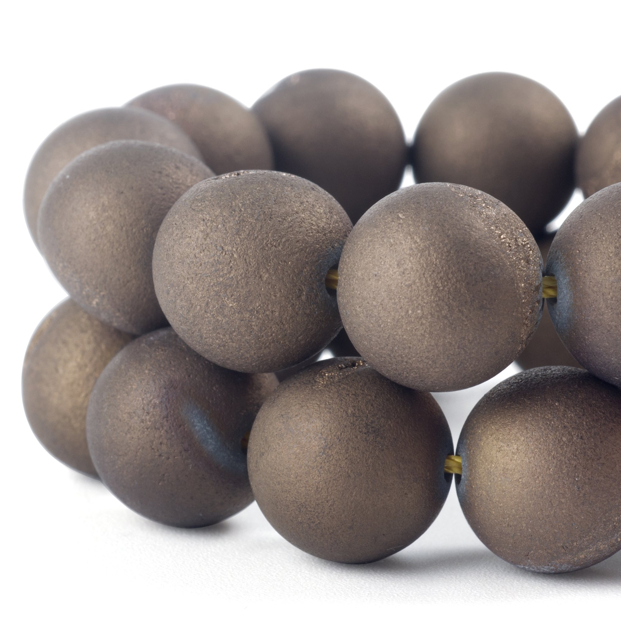 RUBYCA Round Dyed Electroplated Druzy Agate Quartz Crystal Gemstone Beads (1 Strand, Brown, 10mm)