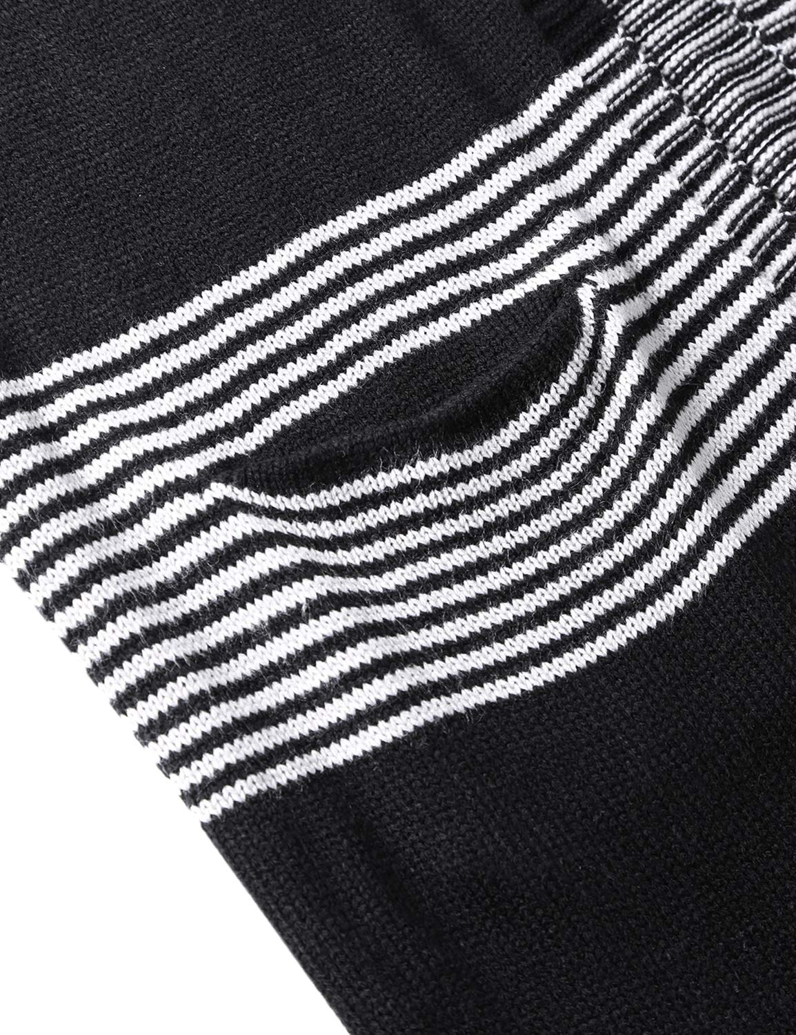 Blooming Jelly Ladies Striped Open Front Longline Black Knit Sweater Cardigans for Women with Pocket and Ribbed Hem,Black S