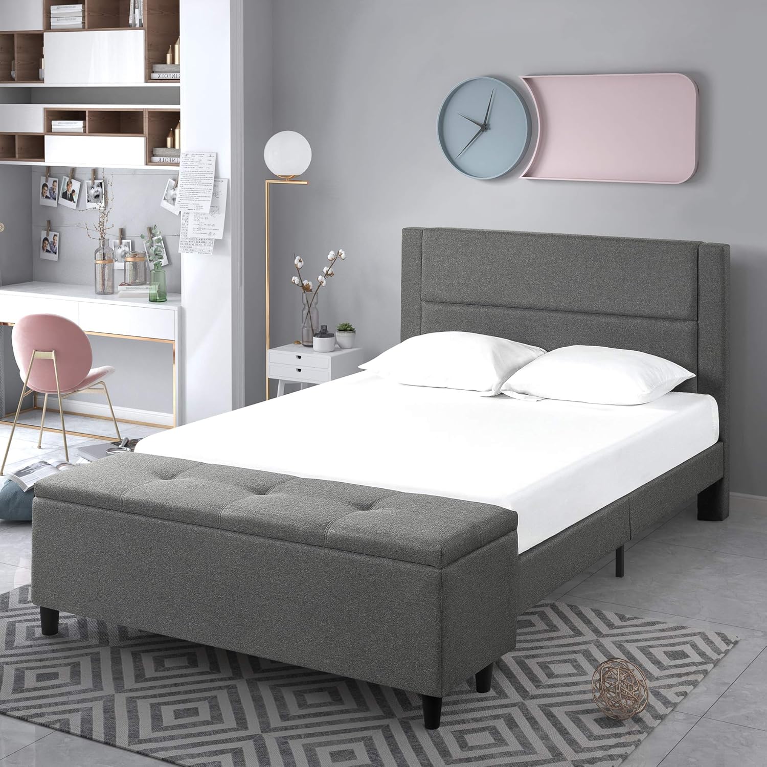 Zinus Wanda Platform Double Bed Frame Fabric Upholstered Grey with
