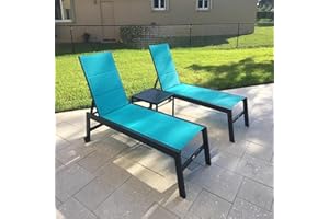 PURPLE LEAF Outdoor Chaise Lounge Set of 2 Aluminum Patio Lounge Chair with Wheels and Side Table Pool Chaise Lounge Chair for Outdoor Backyard Poolside Turquoise Blue