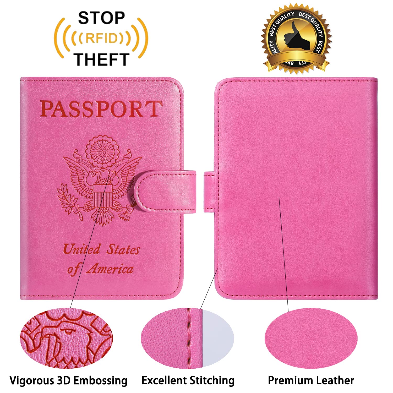 PASCACOO Passport Holder Cover Wallet RFID Blocking Leather Card Case Travel Accessories for Women Men (Pink)