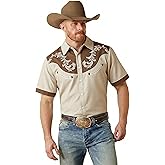 Western Cowboy Shirts for Men Retro Print Western Country Shirt Men Short Sleeve Cowboy Collared Button Down Tops