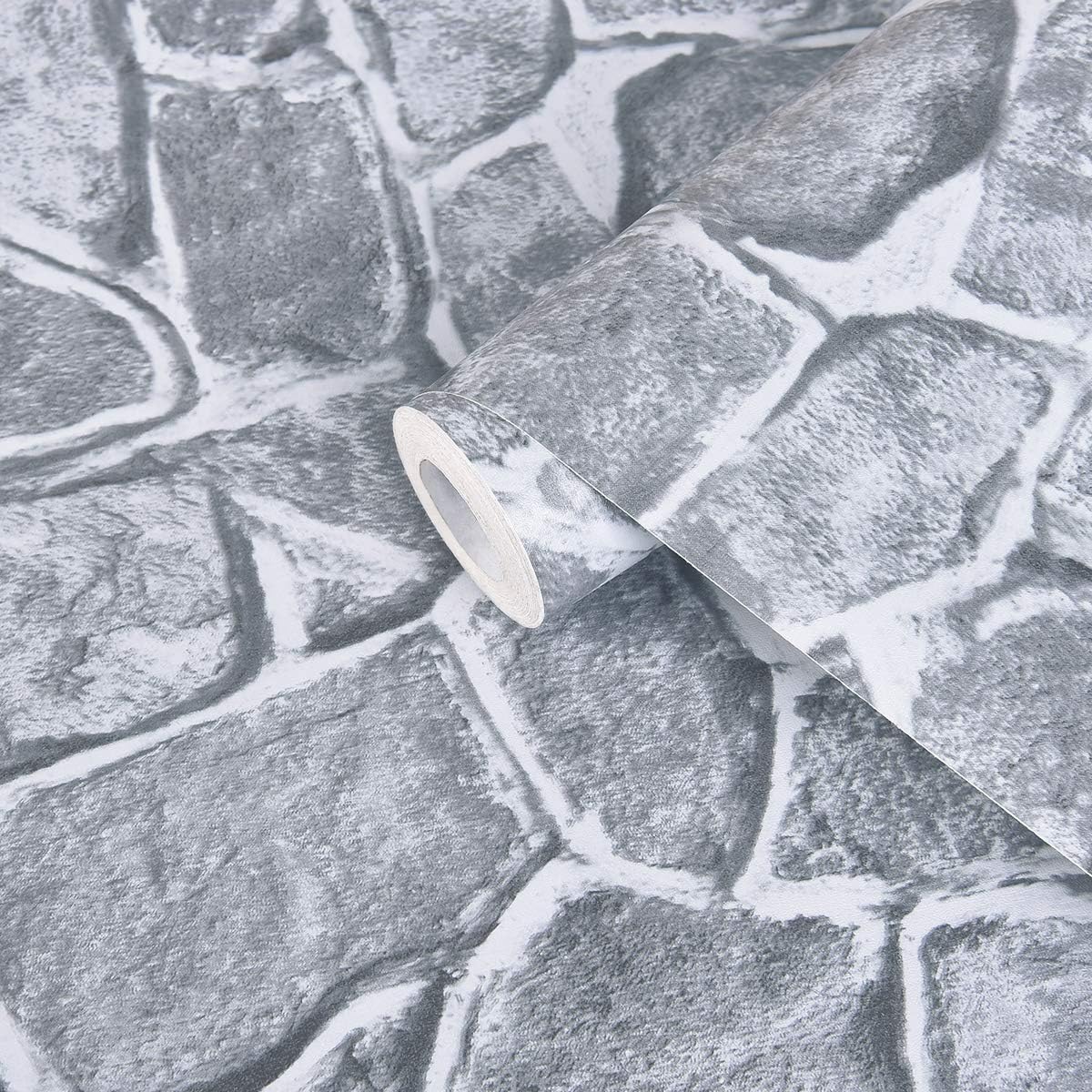 Symoden Stone Wallpaper 17.71 in x 32.8 ft Grey Stone Peel and Stick