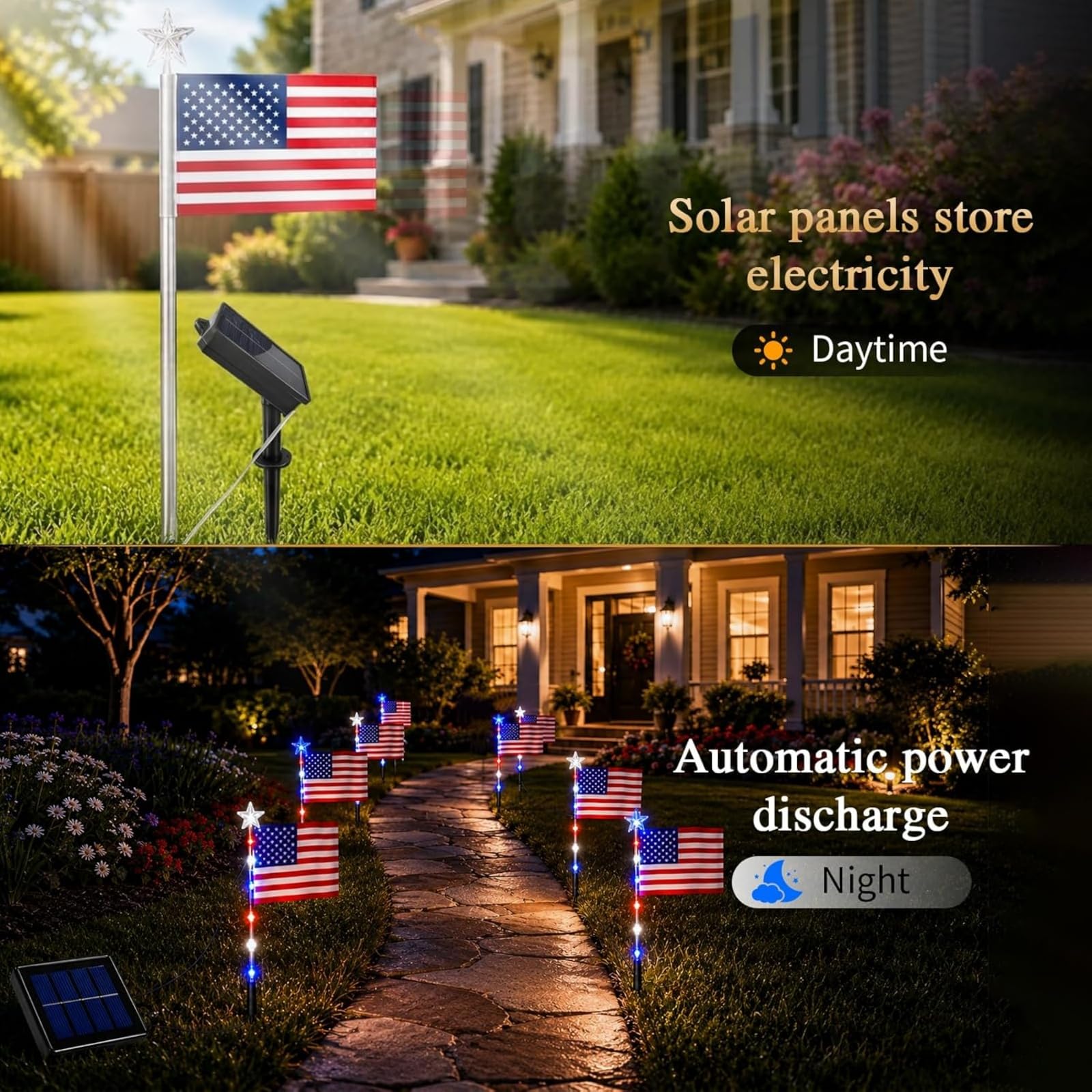 Condition photo showing As Is for 8 pack solar american flag pathway lights – 4th of july outdoor decor, patriotic lights for independ