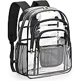 ZORFIN Clear Backpack Heavy Duty for School – 17in Transparent PVC Bag with Large Capacity & Reinforced Straps for Men, Women, Boys & Girls - See Through Bookbag for College Workplace Security, Black