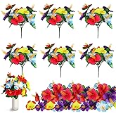 RMERVE 6 Pcs Hawaiian Flower Centerpieces for Tables,Tropical Flowers Artificial,Fake Hibiscus Flowers Bouquet, for Luau Summer Themed Party Birthday Home Wedding Office Garden Decoration Supplies