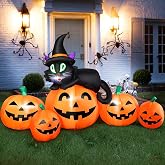 5FT Halloween Inflatable Pumpkin Outdoor Decoration, Lighted Blow Up Yard Decor, 5PCS Pumpkins with Witch’s Black Cat Built-in LED Lights for Balcony Home Holiday Party Lawn Patio Outside Events Prop
