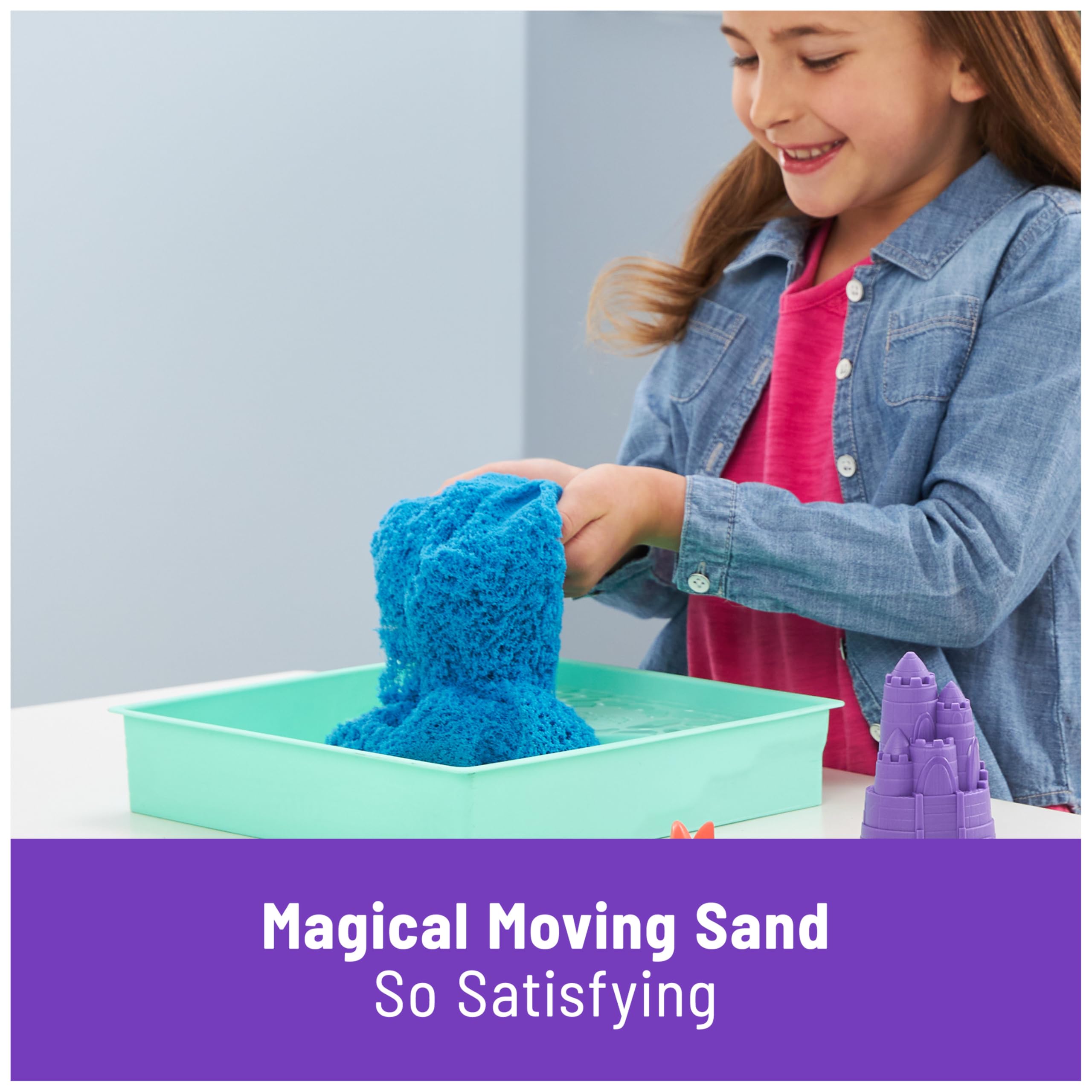 Kinetic Sand, Sandbox Set with 1lb Blue Play Sand, 4 Tools & Molds, Storage, Sensory Toys for Kids Ages 3 and up