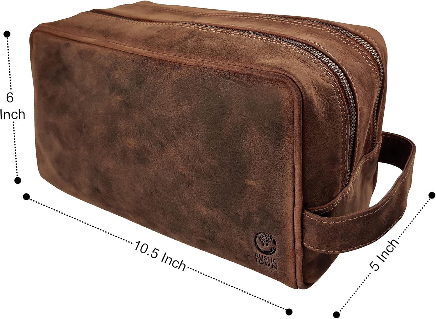 Genuine Leather Travel Toiletry Bag - Dopp Kit Organizer By Rustic Town (Brown)