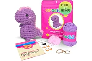 CREATKITS Crochet Kit for Beginners – Dinosaur | Easy DIY Crochet Animal Kit with Step-by-Step Video – Craft Set for Adults & Kids – Includes Yarn, Hook, Tools & More – Great Gift for All Ages