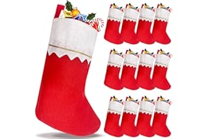 Asekonc 12 Pack Red Felt Christmas Stockings Set 15 inches Xmas Santa Stockings for Family Holiday Xmas Party Decorations