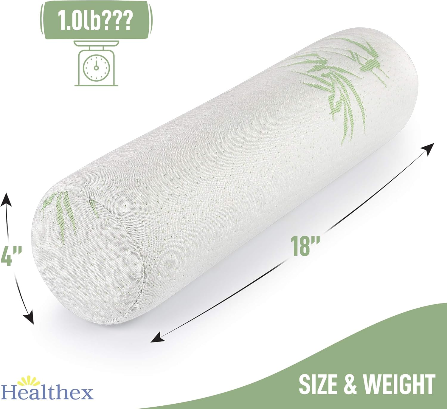 Healthex Cervical Neck roll Pillow Cylinder Round Cushion Bolster Support for Sleeping Memory Foam and Bamboo Cover - Breathable, Hypoallergenic and Comfortable -Supports Effectively, Alleviates Pain: Home & Kitchen