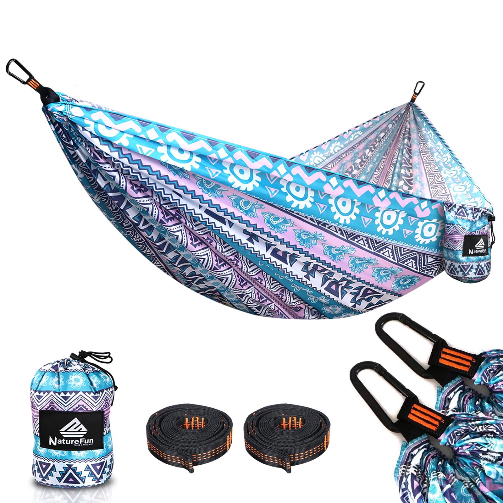 NATUREFUN Ultra-Light Travel Camping Hammock | 300kg Load Capacity,Breathable,Quick-drying Portable Hammock(275 x140cm) | 2 x Premium Carabiners,2 x Nylon Slings Included | Outdoor Indoor Garden