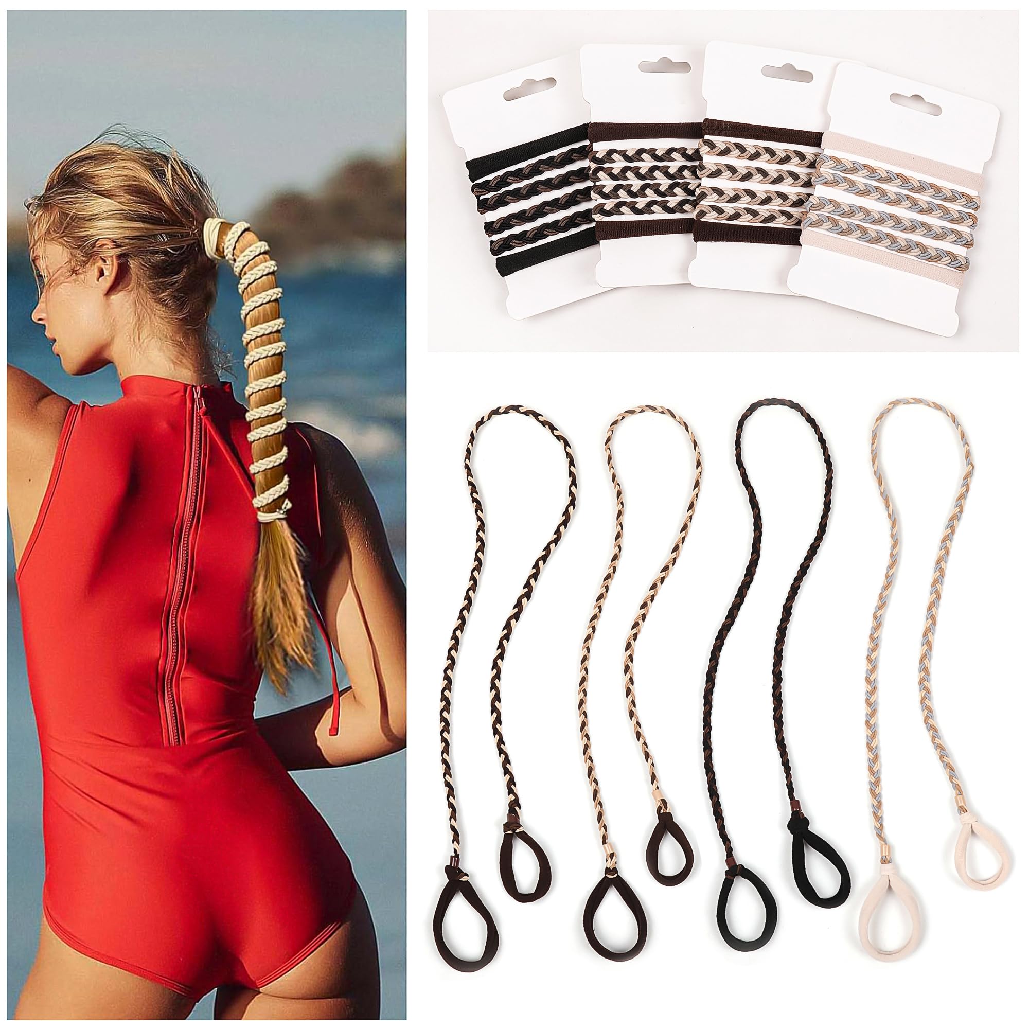 Photo 1 of Sport Hair Ties for Women - 4 Pony Tails Elastic Ties for Gym & Swimming - 30 Inch Length