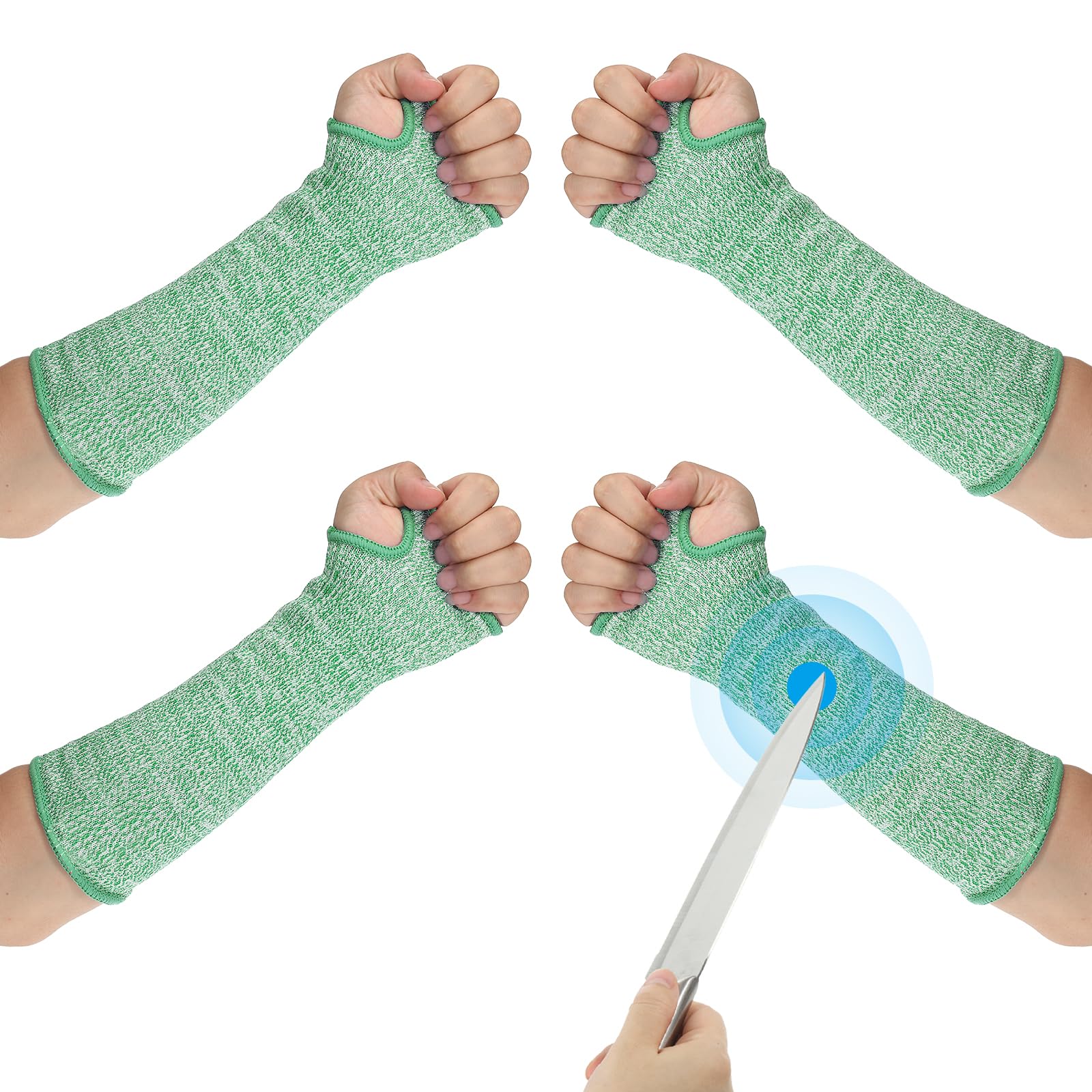 PATIKIL 14 Inch Cut Resistant Sleeve, 2 Pairs Arm Safety Protectors Sleeves with Thumb Hole Level 5 Protection Forearm Guard Sleeves for Thin Skin and Bruising, M, Green