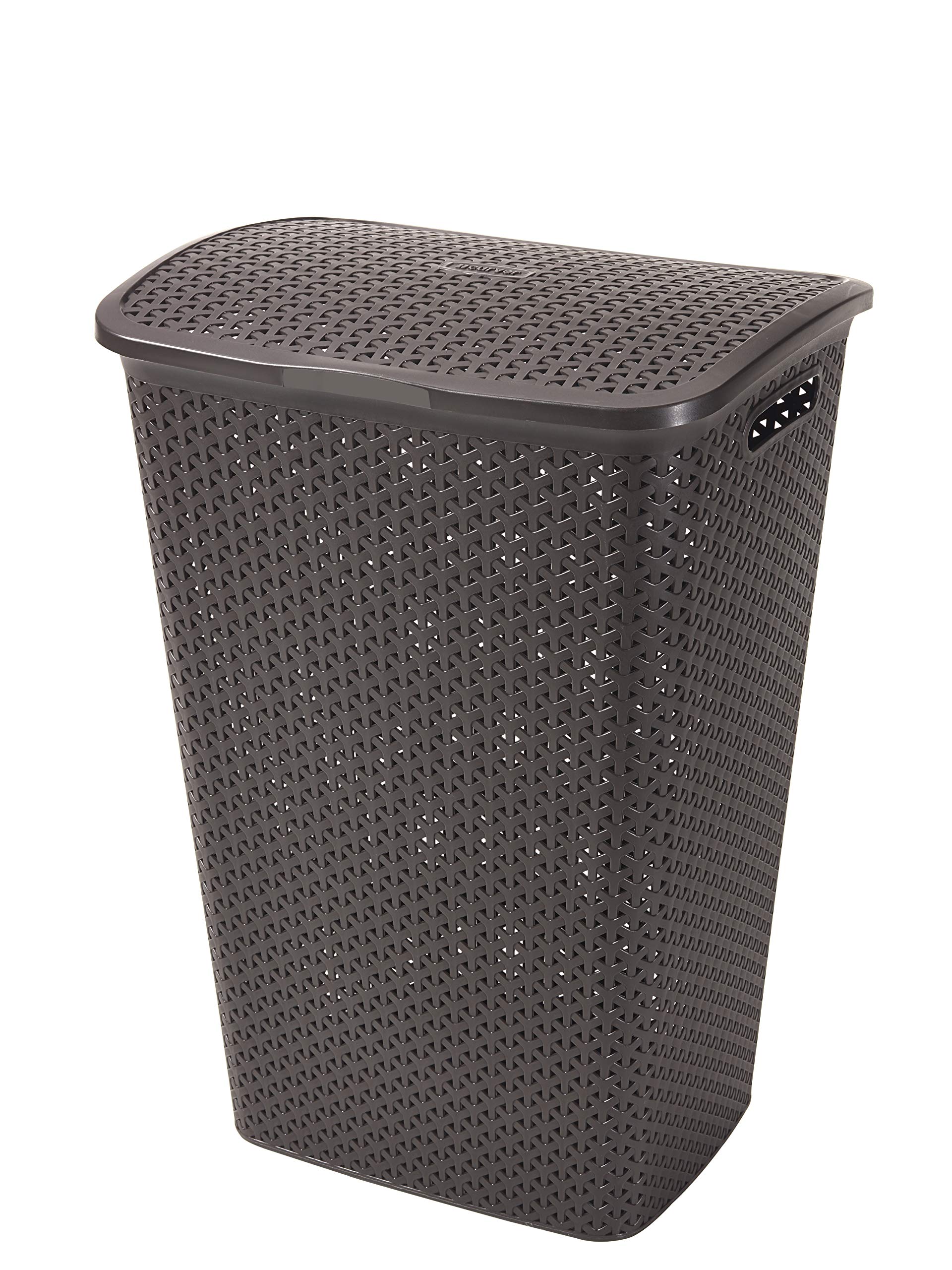 Curver My Style 55 Litre Rattan Effect Plastic Laundry Hamper, Dark Brown, 216581