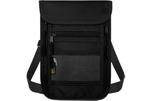 sundee Travel Neck Wallet with Double Zippers, RFID Blocking Passport Holder with Adjustable Neck Strap for Men and Women to Keep Cash, Credit Cards and Travel Documents Safe - Black