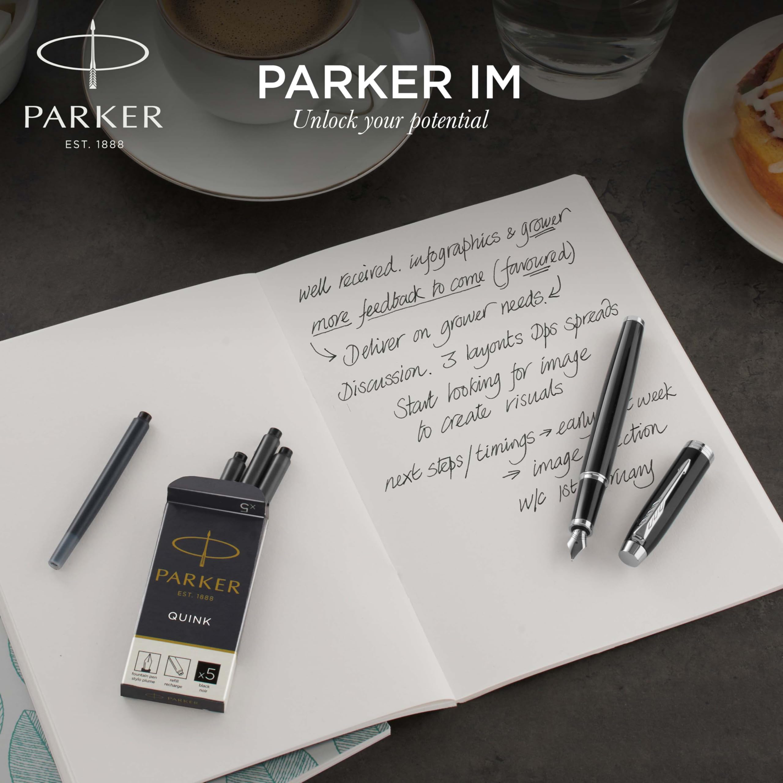 Parker IM Duo Stift-Geschenkset | Füller, Kugelschreiber & Etui | Schwarze Lackierung mit Chromverzierungen | Mittlere Spitze | Blaue Tinte | Perfekte Geschenke zum Schulabschluss 6