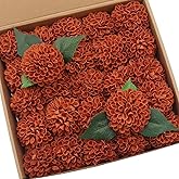 D-Seven Artificial Flowers Burnt Orange Dahlia Flowers 25 pcs Fake Roses w/Stem for DIY Wedding Bouquets Floral Centerpieces Arrangements Baby Shower Cake Flower Decor