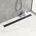 Neodrain 32-Inch Linear Shower Drain,with 2-in-1 Flat & Tile Insert Shiny Black Cover, Rectangle Shower Floor Drain, Floor Shower Drain with Adjustable Leveling Feet, Hair Strainer