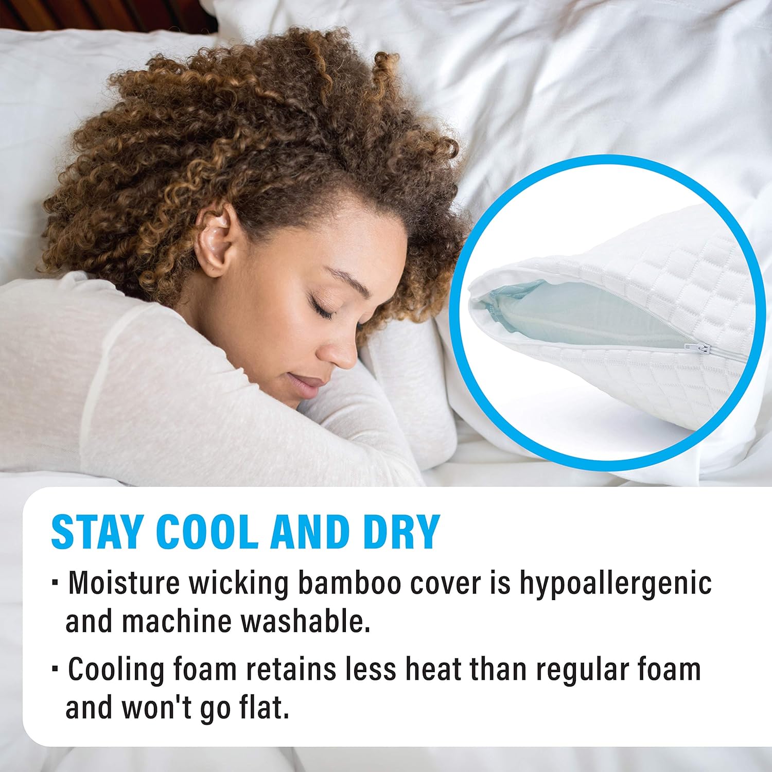 2 Pack Shredded Memory Foam Bed Pillows for Sleeping - Bamboo Cooling Hypoallergenic Sleep Pillow for Back and Side Sleeper - Queen Size: Home & Kitchen