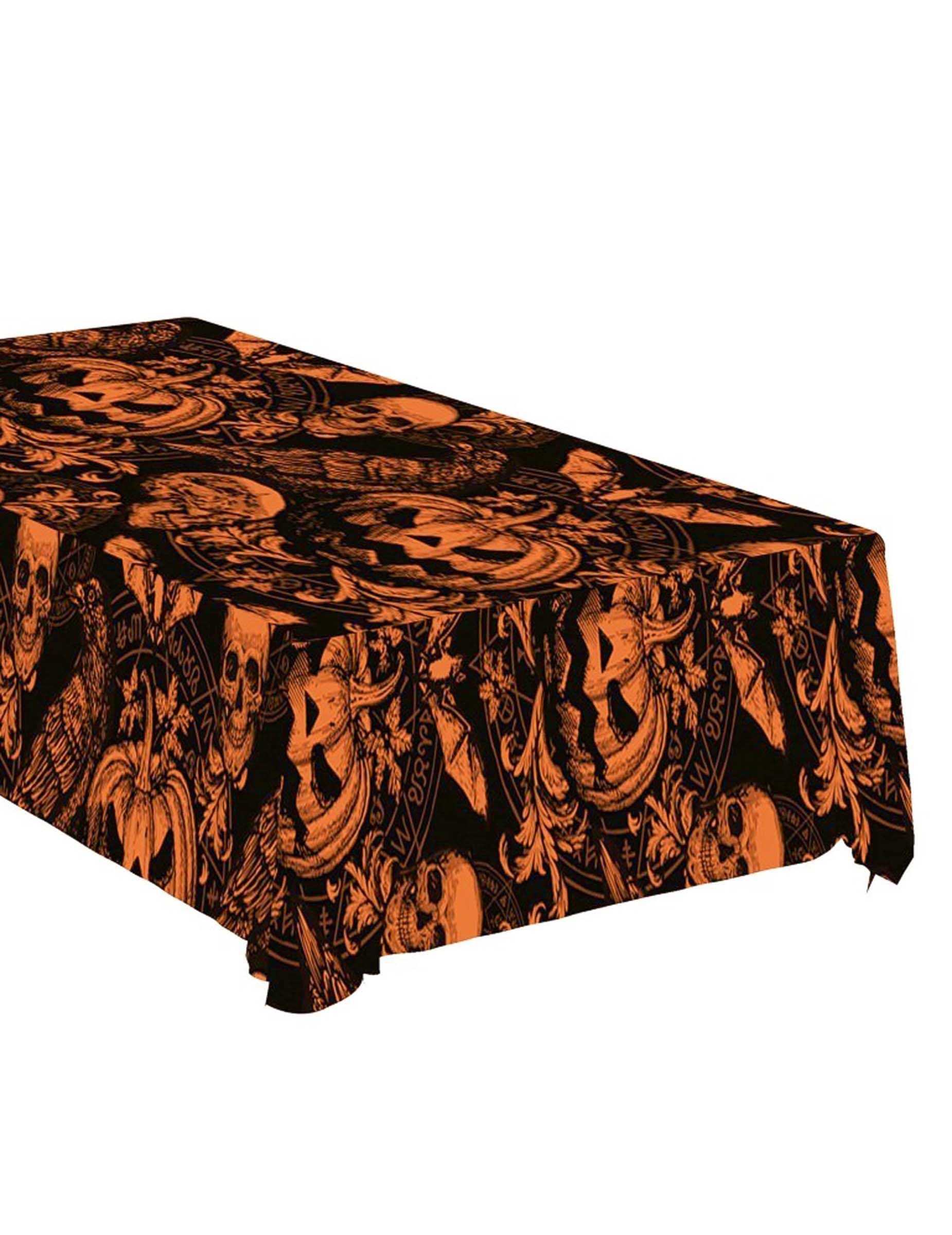 FIESTAS GUIRCA | Gothic Pumpkin Tablecloth Black and Orange (53.9x107.9 in) - Table Decoration for Spooky Halloween Parties - Ideal for Frightening Celebrations - Black, Orange