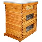 Honey Lake Bee Hive with Windows, 10 Frame Langstroth Complete Beehive Starter Kit Dipped in Beeswax with Beehive Frames and Waxed Foundations (2 Deep Brood Bee Hive Box & 1 Medium Super Bee Box)