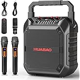 HUABAO Karaoke Machine with 2 Wireless Microphones, Portable Bluetooth Speaker for Adults & Kids, Bass & Treble Adjustment, PA System Supports TF Card/USB/FM/AUX for Home Party, Indoor and Outdoor