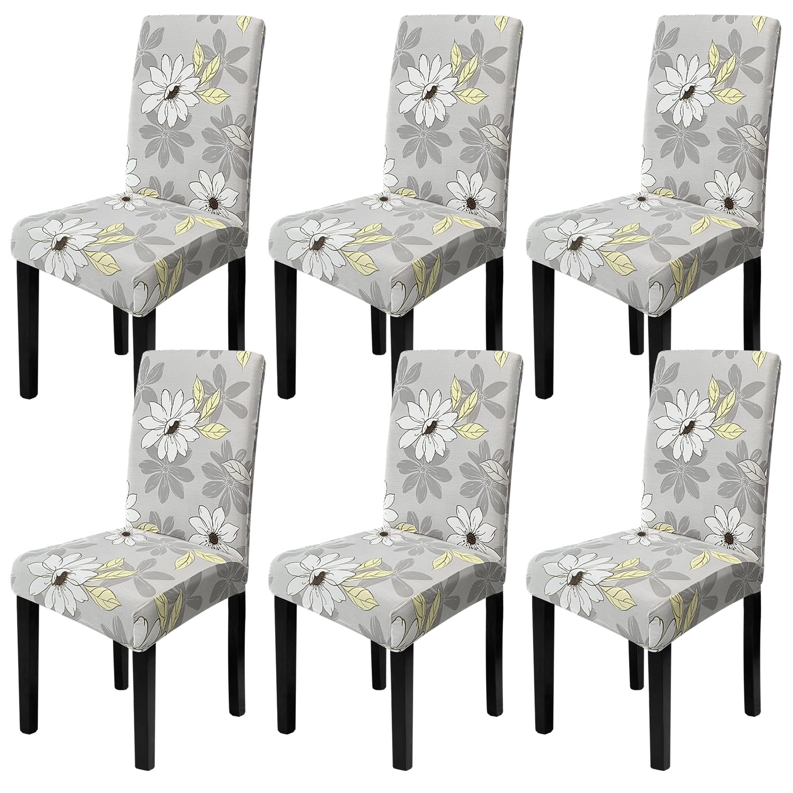 Sufdari Chair Covers 6 Grey Stretch Dining Chair Covers, Spandex seat Covers for Dining Chairs,Elastic Washable Chair Protectors for Dining Room,Hotel,Restaurant,Banquet (6, Grey)