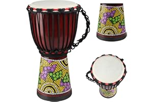 GOGHOST Wood Djembe Drum, 8.5'' x 16''Carved Mahogany African Drums with Goatskin Drumhead, West African Styled Professional Djembe Hand Drum for Kids and Adults Beginners