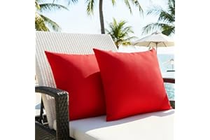 Lewondr Waterproof Outdoor Throw Pillow Cover, 2 Pack Solid PU Coating Throw Pillow Case UV Protection Garden Cushion Cover f