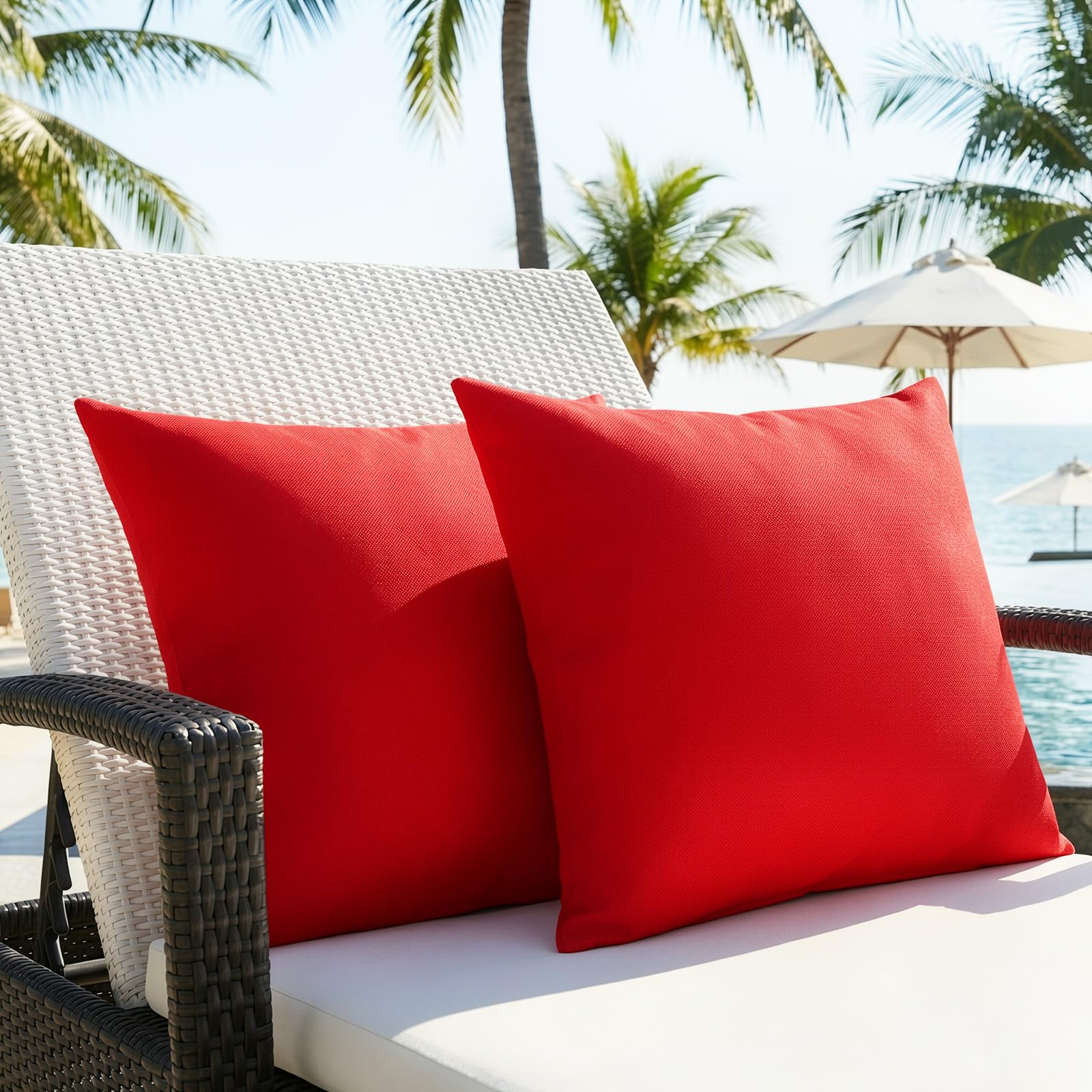 Lewondr Waterproof Outdoor Cushion Cover, 2 Pack Solid PU Coating Throw Pillow Case UV Protection Garden Cushion Cover for Patio Sofa Couch Balcony Christmas Decor 18"x18"(45x45cm) - Red — image 1