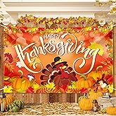 Large Thanksgiving Banner Decorations Outdoor 72x44 Inch,Turkey Maple Leaf Pumpkin Decorations Gifts for Indoor Home House Decor Party Supplies,Yard Sign Background for Photography
