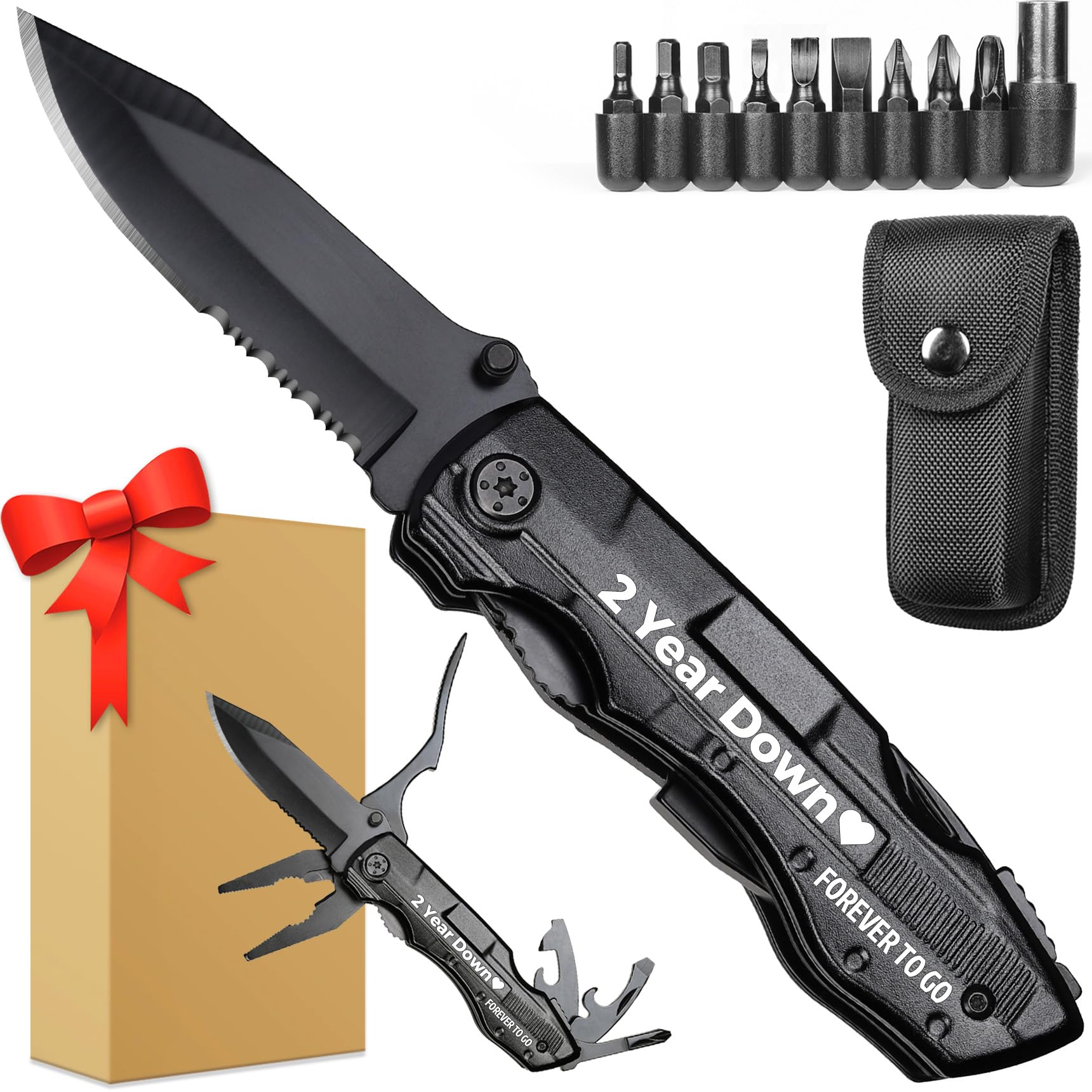 2nd Anniversary Love Gifts for Men Him Husband, Multitool Knife, 2 Year Anniversary Practical Gifts for Him Husband, Two Anniversarys Wedding Gift, Personalized Knife, Camping, Hiking Image