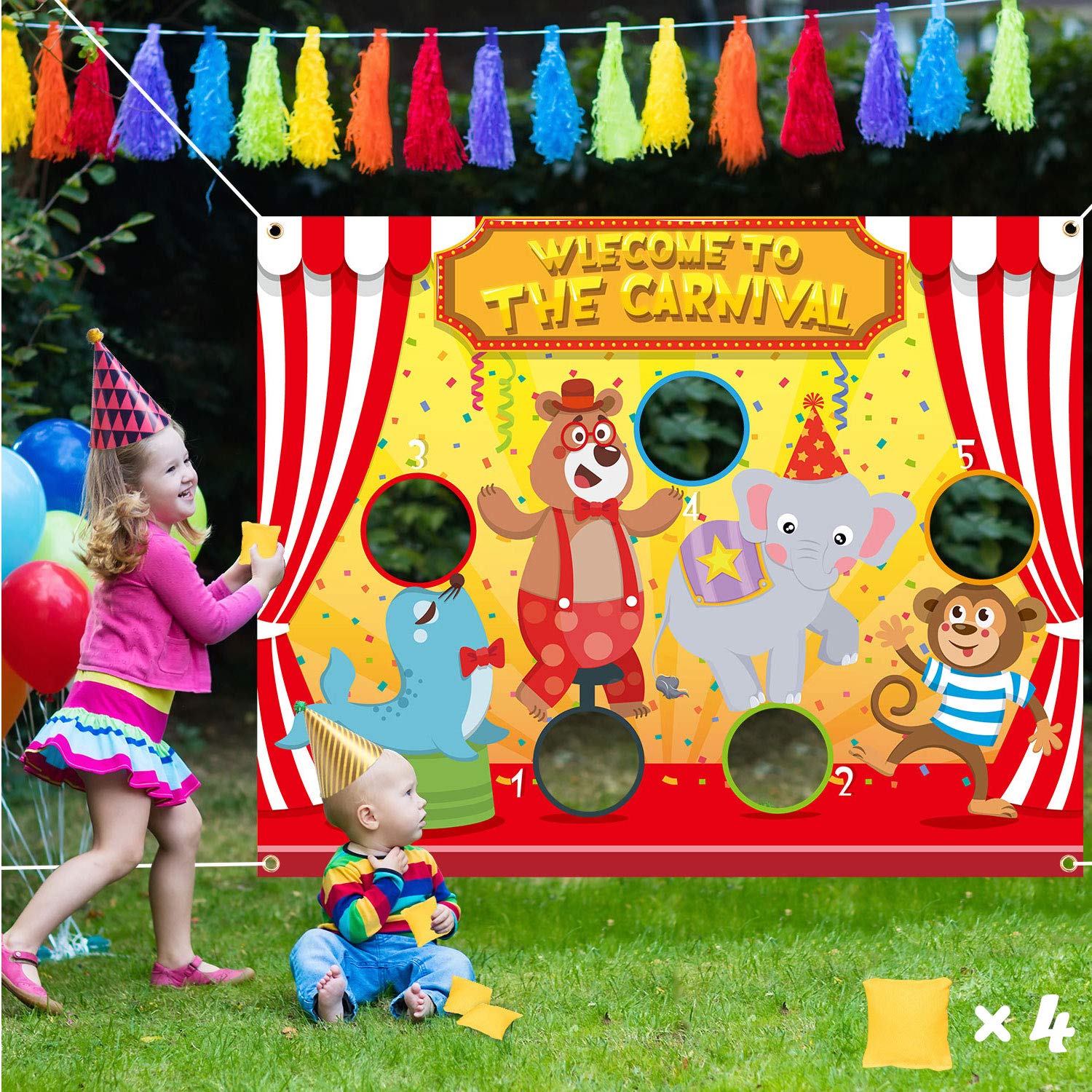 Buy Whaline 50" x 40" Carnival Toss Game Banner with 4 Bean Bags Circus