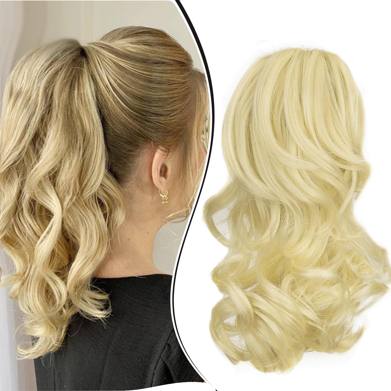 Dcbaboo Short Ponytail Extension Curly 12inch Claw Clip in Ponytail Hair Extensions Long Wavy Synthetic Pony tails Natural Wave One Piece Hairpiece Fake Ponytail for Women, Bleach Blonde โ image 1