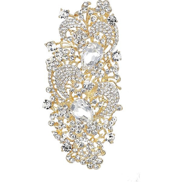 7.28 Inch Long Orchid Flower Brooch Pin - Gold Tone With Austrian Crystals, Elegant Jewelry For Weddings & Special Occasions