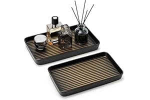Pottify Bathroom Vanity Tray for Countertop,2PC Rectangle Striped Tray,Decorative Bathroom Organizer for Scrubber, Lotion Bot