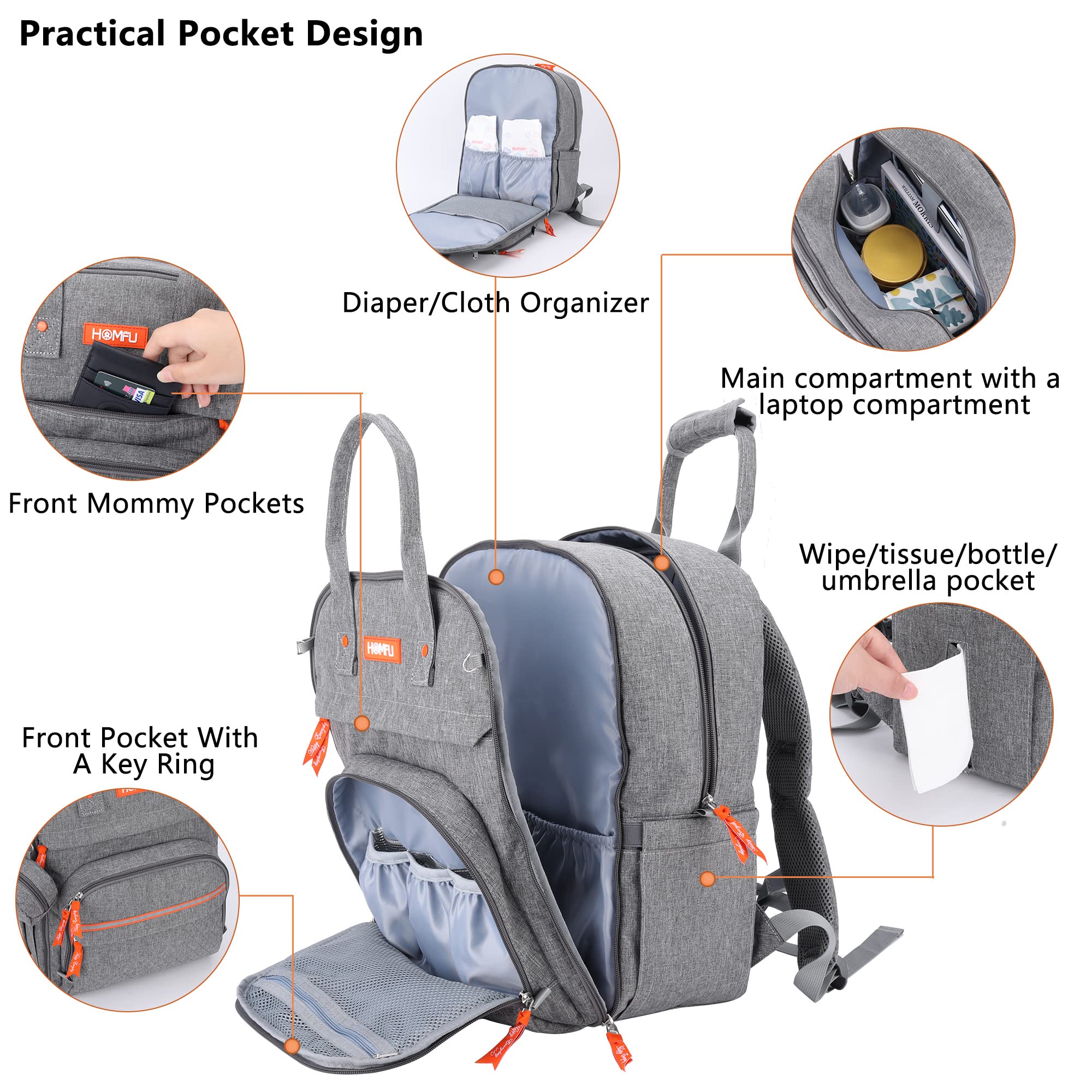 Diaper Bag Backpack Mommy Hospital Baby Bags for Girls Boys Multifunction Large Laptop Travel Backpack Mom Dad Diaper Bag with Changing Pad Waterproof Fashion Maternity Baby Diaper Bag Tote
