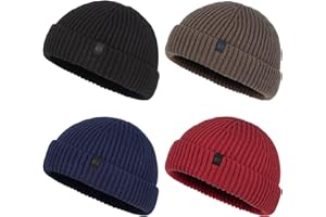 LILLBJORNEN 4-Pack Fisherman Beanie for Men Winter Trawler Hat Fashion Watch Hat Lightweight Skull Cap for Men Women