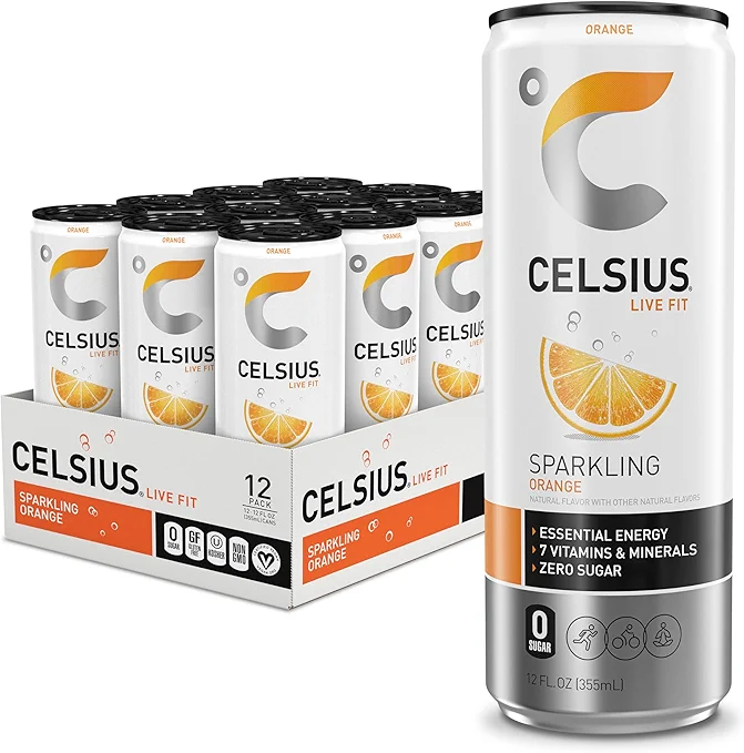 CELSIUS Sparkling Orange, Functional Essential Energy Drink 12 Fl Oz (Pack of 12)