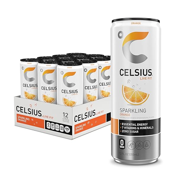 CELSIUS SPARKLING ORANGE, FUNCTIONAL ESSENTIAL ENERGY DRINK 12 FL OZ (PACK OF 12)